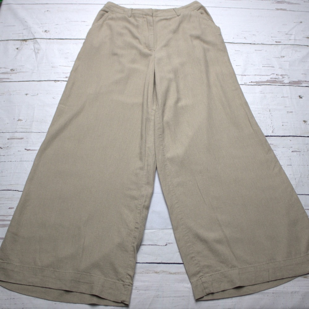 Max Studio London Tan Linen Blend Wide Leg Pants Beige High Rise Womens Large